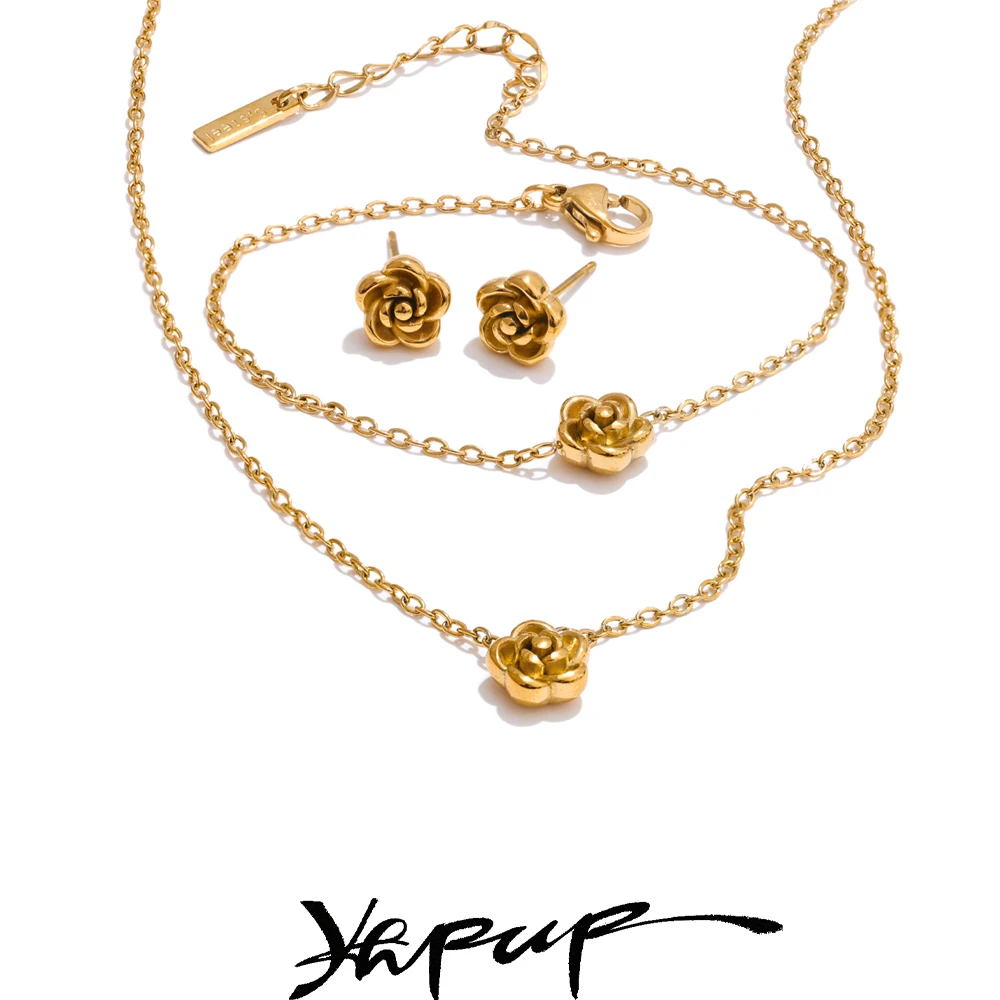 Yhpup Necklace Set Stainless Steel Rose Gold & Platinum PVD