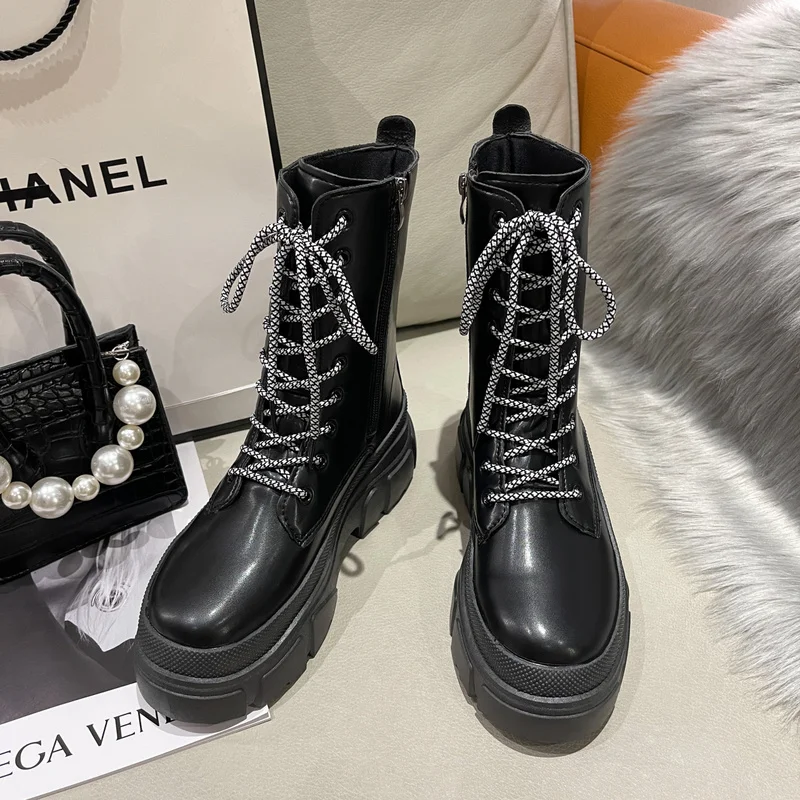 Women's Boots Luxury Designer Platform Boots Women Shoes Fashion Autumn Winter Lace Up Wedges Shoes Woman Motorcycle Boot 2023