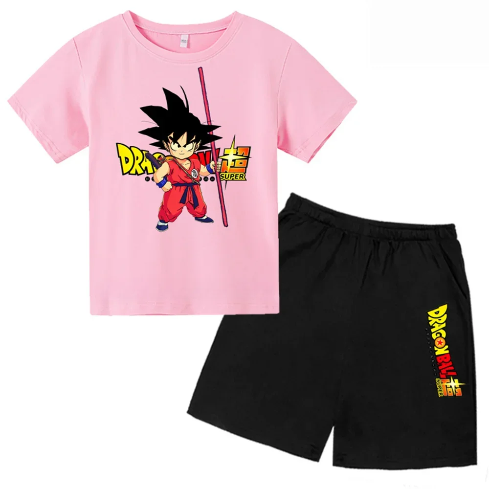 Dragon Ball T-Shirt 2pcs Set Pirate King Boys Girls Teenager Summer Short Sleeve Children Casual Tops Tee Shirt Set Kid Clothes 2