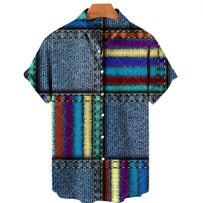 thumbnail image 1 of Camisas lisas de patchwork para hombre, ropa sencilla con estampado 3D, camisas hawaianas de playa, blusas Y2K de manga corta, ropa vintage, blusa con solapa, 1 of 5