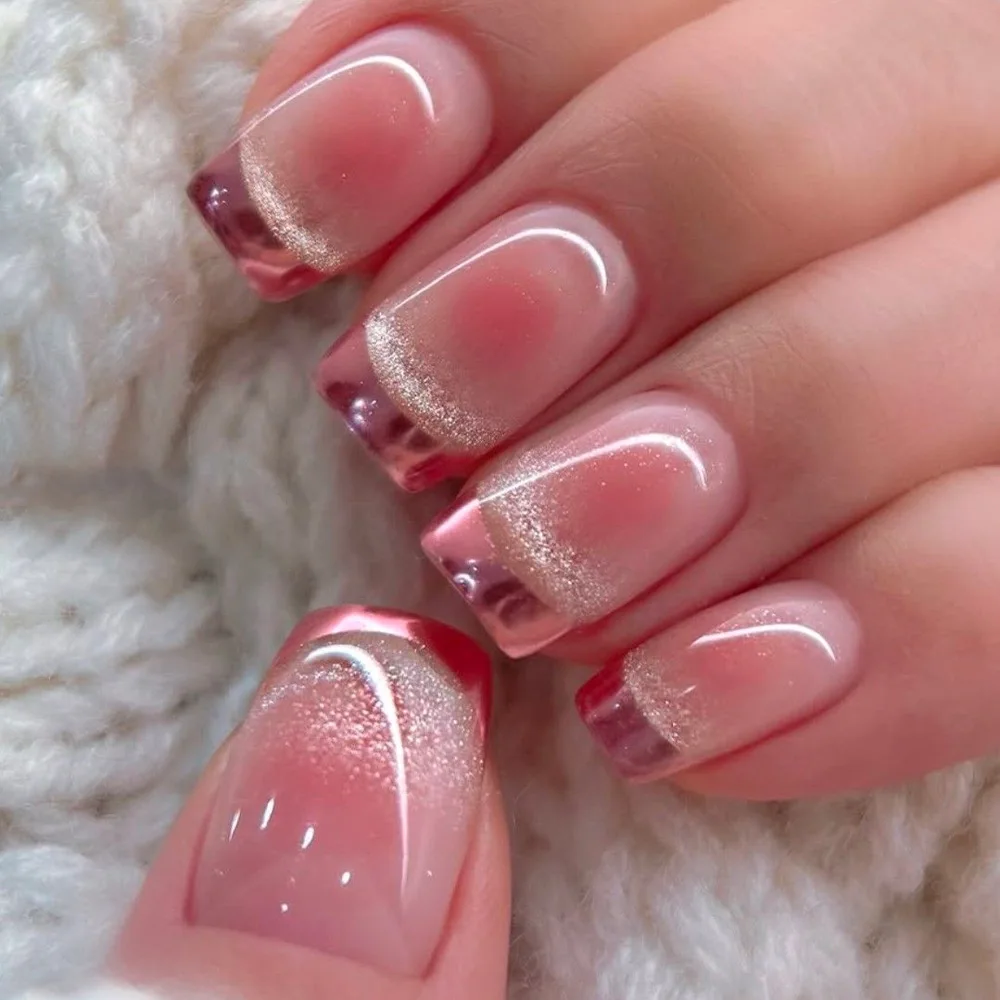 Sparkling Silver French Glitter Press-On Nails - 24-Piece Set