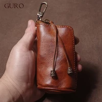 GURO Vintage Genuine Leather Key Bag Men and Women Mini Coin Purse Luxury Cowhide Wallet Card Holde Housekeeper Home Organizer