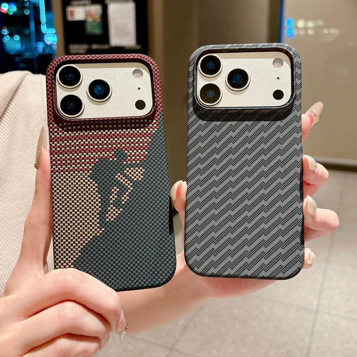 Frameless Carbon Fiber Kevlar Hard PC Phone Case with Water Ripple Texture Cover