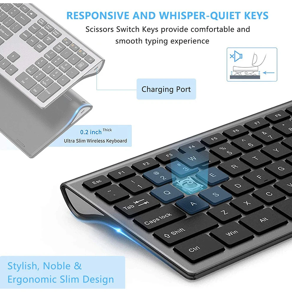 Seenda-usb Teclado sem Fio Teclas de Design Ergonômico Tamanho Completo Fino para pc Computador Laptop Layout Russo Coreano - Imagem 6