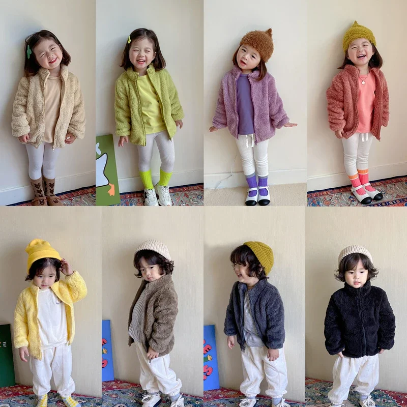 Jaqueta infantil de lã quente, casacos de inverno infantis, outerwear para meninos e meninas, roupas de bebê, outono, novo, 2024