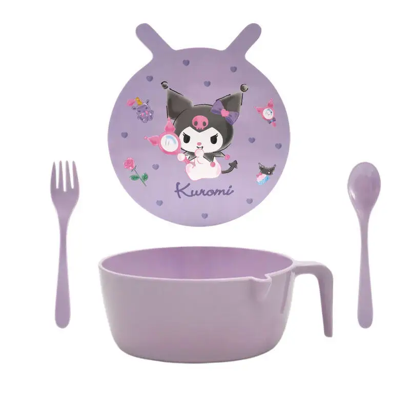 1500 مللي سانريو هيلوكيتي كورومي وعاء المعكرونة ملعقة شوكة مجموعة سعة كبيرة مع مقبض عنبر وعاء الحساء الطفل الكبار أدوات المائدة