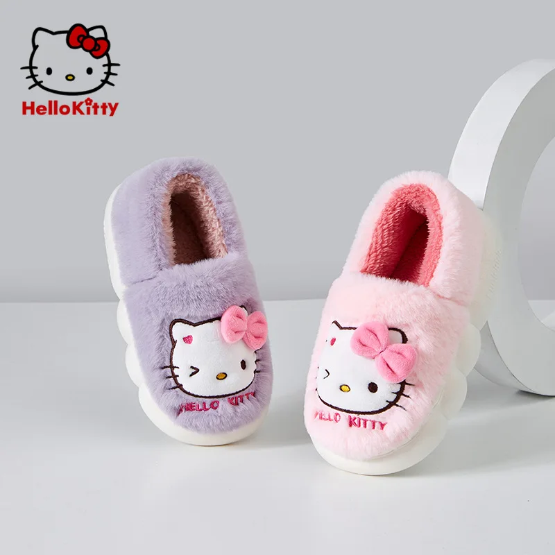 

Kawaii Sanrio Anime Cotton Shoes Hello Kittys Cute Kids Cartoon Cotton Cloth Plush Soft Sole Antiskid Home Slippers Kids Gifts
