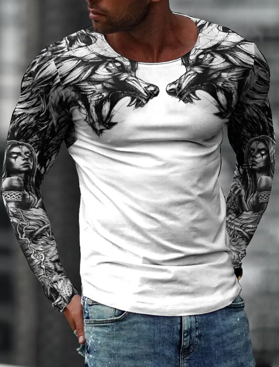 

2024 Men Domineering 3D Over Shoulder Dragon Tiger Print Retro Design Low-Key Powerful Modern Men Outdoorstreetdailyt-Shirt