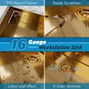26 Inch Kitchen Sink, 26x18 Inch Single Bowl Undermount Sink with Single Track, 16 Gauge Gold Stainless Steel Workstation Sink 5