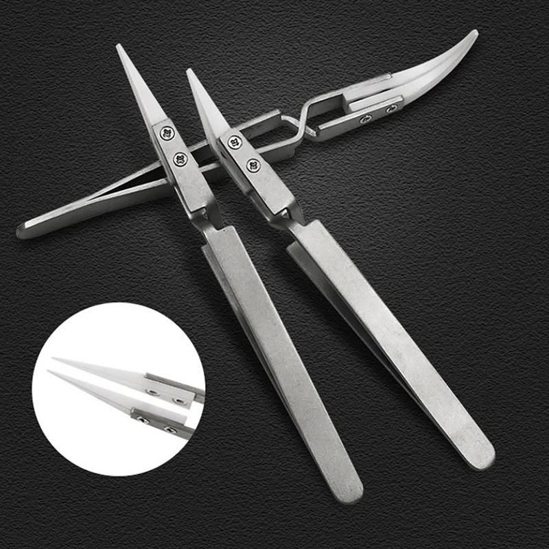 

3 Pack Ceramic Straight Tip Electronic Soldering Tweezers, Anti-Static Reverse Acid Resistant Precision Chuck Ceramic Tweezers