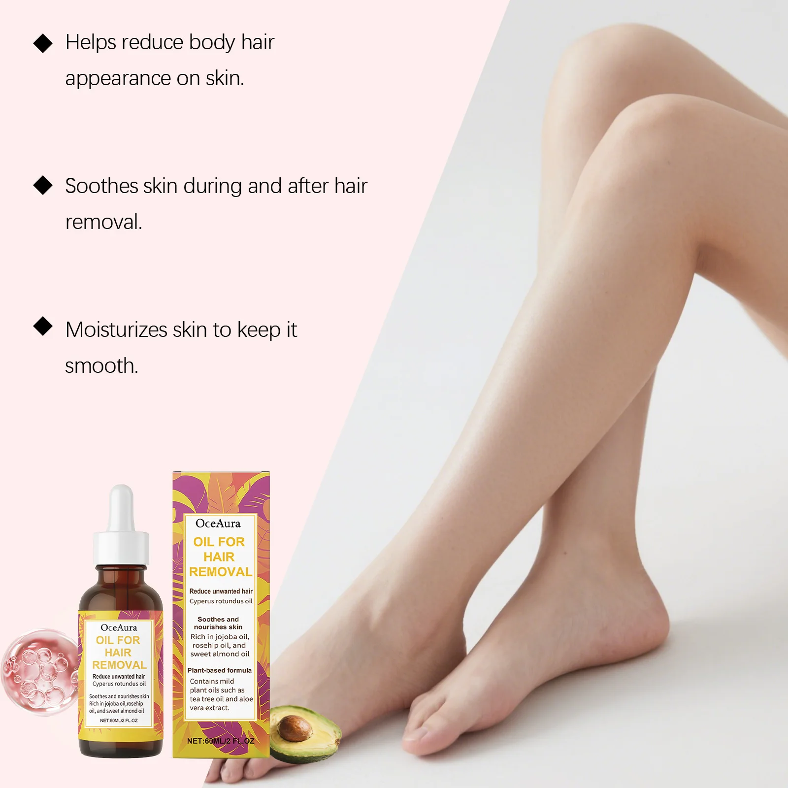 Gentle Nourishing Body Hair Removal Oil - Soft, Clean, and Essential Care