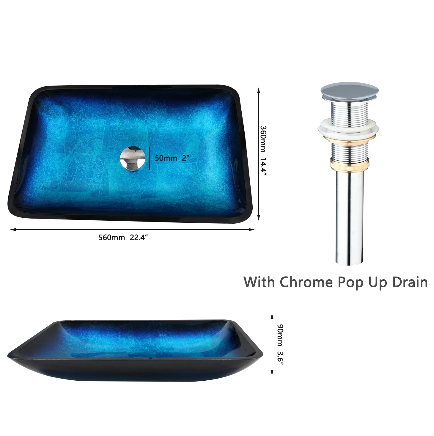 KEMAIDI Big Tempered Glass Basin Sink Washbasin Bathroom Vessel Sinks Counter Top Bowl Washroom Vessel Vanity Sink Faucet Set 6