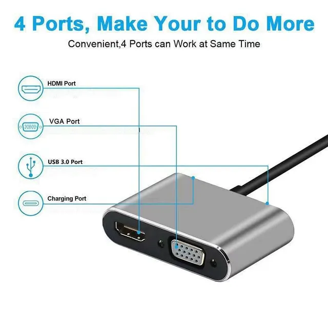 Adattatore USB C 4in1 HUB AD29 | Convertitore Da Type-C A HDMI 4K, VGA, USB 3.0, PD | Per PC - Foto 6