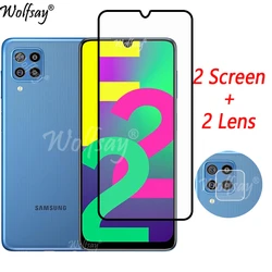 Premium Full Cover Tempered Glass Screen and Camera Protector - 6.4 - Only 2 Glass (For Samsung F22)