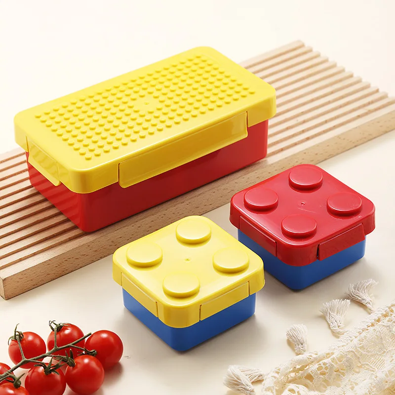 Portable Sealed Lunch Box Color Building Blocks Splicing Children's Student Lunch Box Colorful Picnic Fruit Salad Bento Box