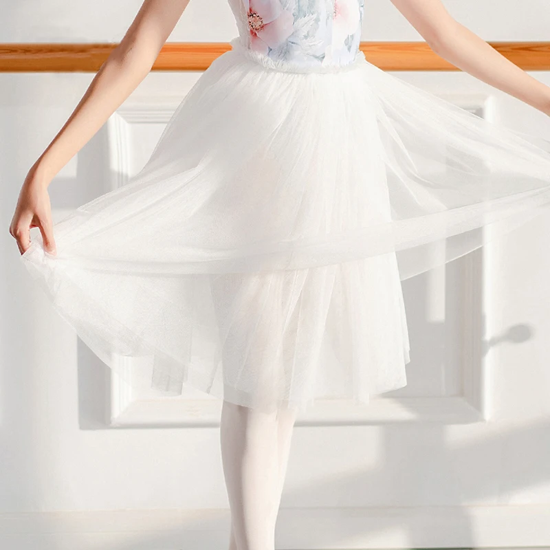 

Ballet Skirt Tutu Girls Balet White Mesh Pull On Ballerina Dress Dance Princess Romantic Lace Waist Trim
