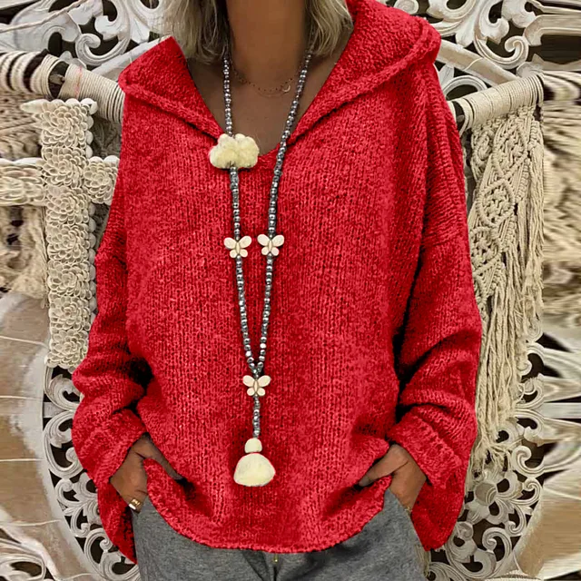 Winter Autumn Solid Color Sweater Women Long Sleeve Braided Hooded Pullover Boho Streetwear Knitted Sweater Oversized 2023 3