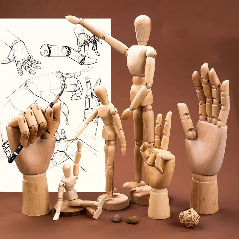 Schizzo Disegno Modello di manichino Modello a mano in legno Modelli di artisti umani Mano snodata flessibile Arti mobili alti 5,5-12 pollici - immagine 2