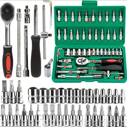 Comprehensive 46 - Piece Mechanic Tool Kit for Auto Repair and Household Use with Sockets and Ratchet Wrench (46pcs - L)