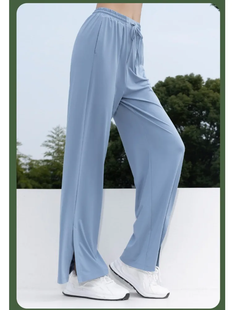 Women's Casual Straight Running Sweatpants Wide Leg Pants Drawstring Design With Side Pockets Leggings Woman Yoga Pants 4
