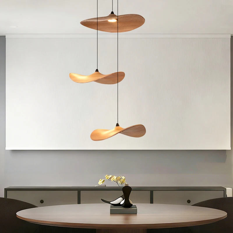 Wabi Sabi Solid Wood Pendant Lamp Villa Duplex Attic Staircase LED Indoor Lighting Restaurant Living room Chandelier 5