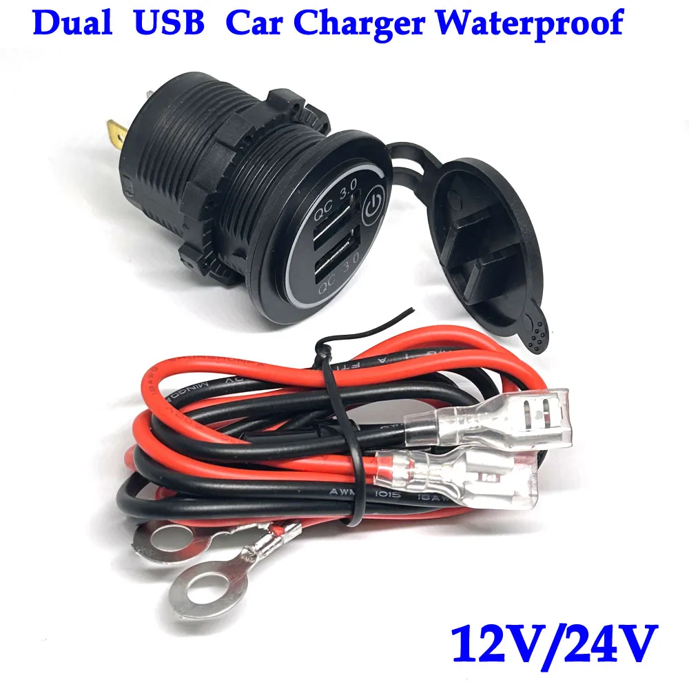 

Quick Charge 3.0 Dual USB Fast Car phone Charger Socket Accessories Waterproof 12V 24V Power Outlet with Touch Switch Led Light