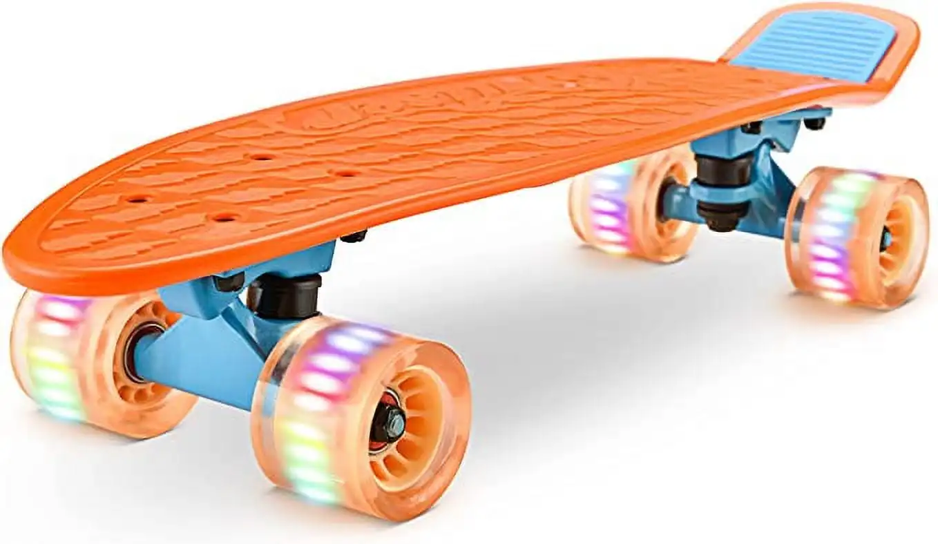 

Hurtle 6'' Deck Complete Double Kick Skateboard Mini Cruiser W/ 3.25" Aluminum Alloy Truck, Orange