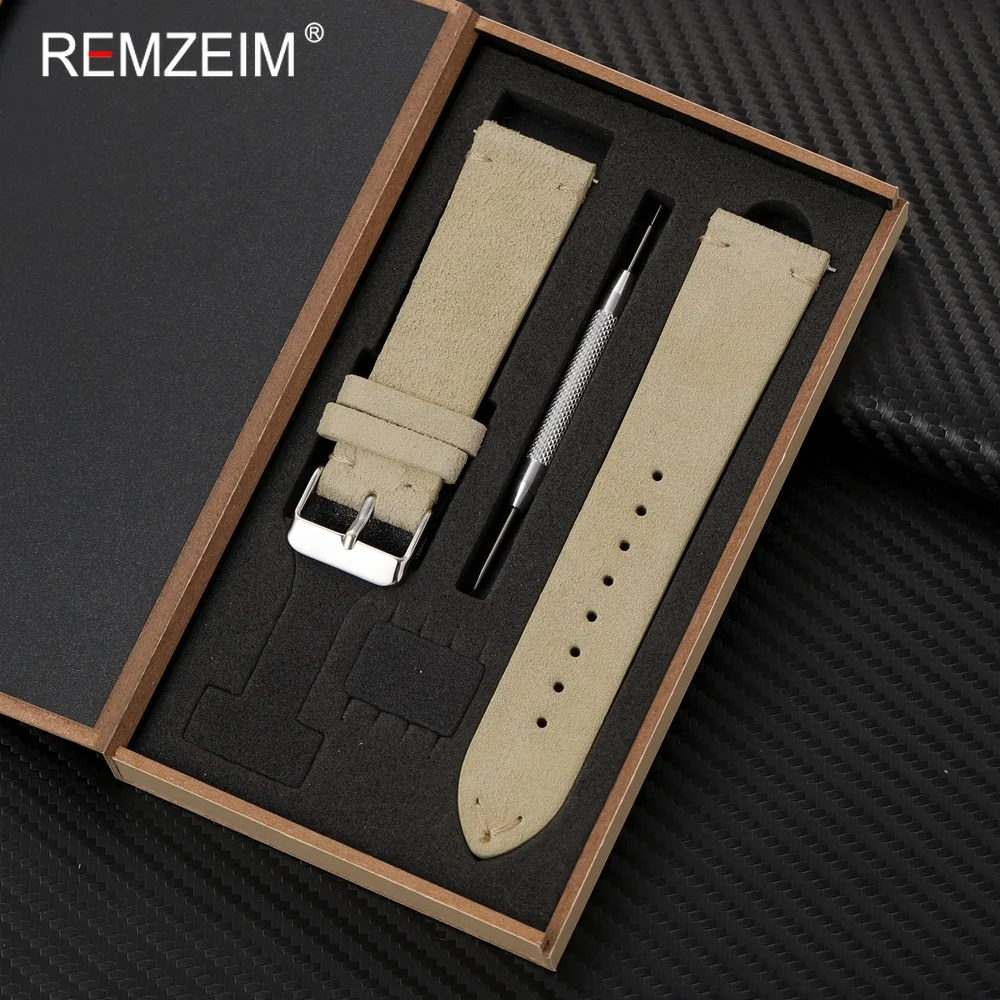 Unisex Suede Leather Watch Strap with Quick Release and Gift Box – Elegant Wristband Accessory