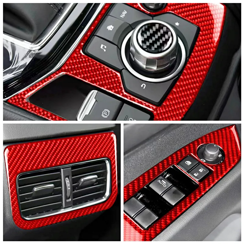 Red Carbon Fiber Stickers Car Interior Decorative Cover Trim Strips