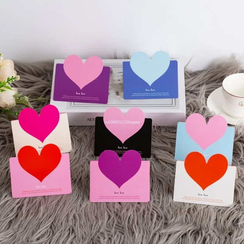 1pcs Mixed Color LOVE Heart Shape Greeting Card Valentines Day Gift Wedding Invitations Card Romantic Message Thank You Cards