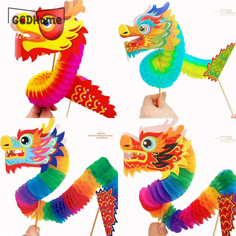 

1 шт. ностальгия для детей ручной работы творческий материал сумка пазл игрушка китайский новый год Дракон танец бумага вырез подарок тянущий цветок