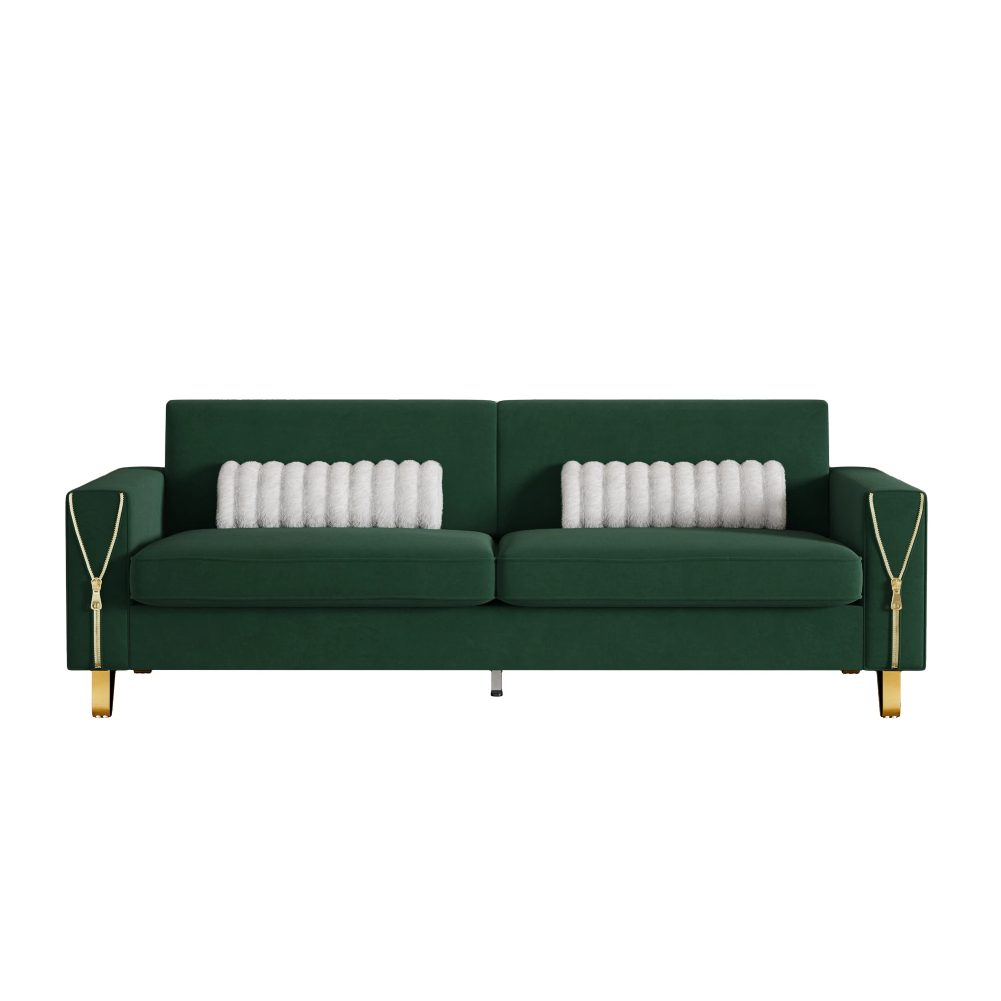 

Modern Smooth Breathable Wear-resistant Skin-friendly Velvet Sofa Gold Metal Feet Rolled Strip Pillows Removable Living Sofa