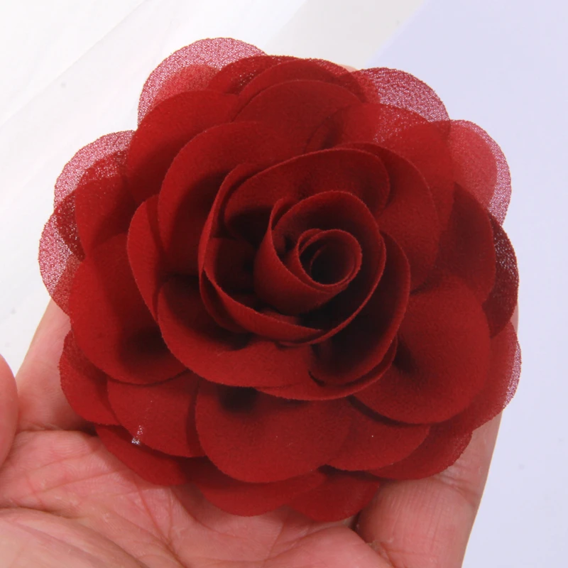 5pcs 8cm Blüten blätter Mohn Chiffon Stoff Blume für Baby Mädchen Haarschmuck gerollte Rose Stirnbänder kein Clip perfekte Bastel projekte – Detail 3
