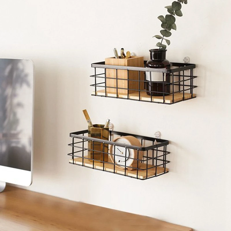 

2Pack Metal Storage Basket With Wood Base,Decorative Baskets For Home Storage,Wire Basket For Organizing Small Tableware