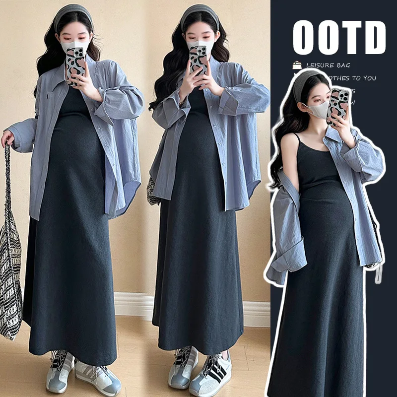 Spring New Sleeveless Dress + Korean Style Blouse Set Maternity Suits