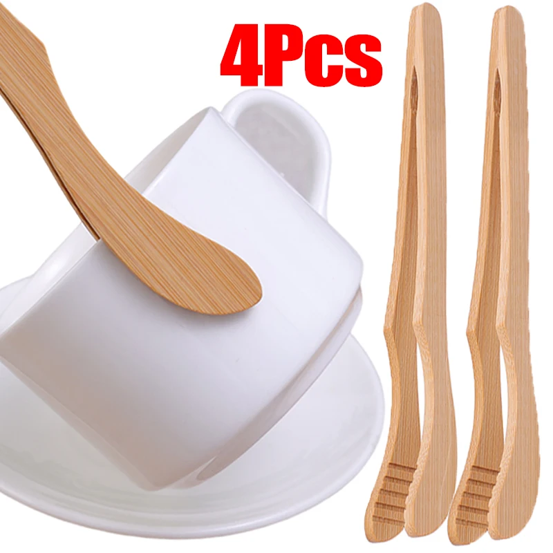 4/2pcs Wooden Tea Tweezer Bacon Tea Clip Tongs Bamboo Salad Food Toast Bend Clip Barbecue Clips Kitchen Accessories Teaware