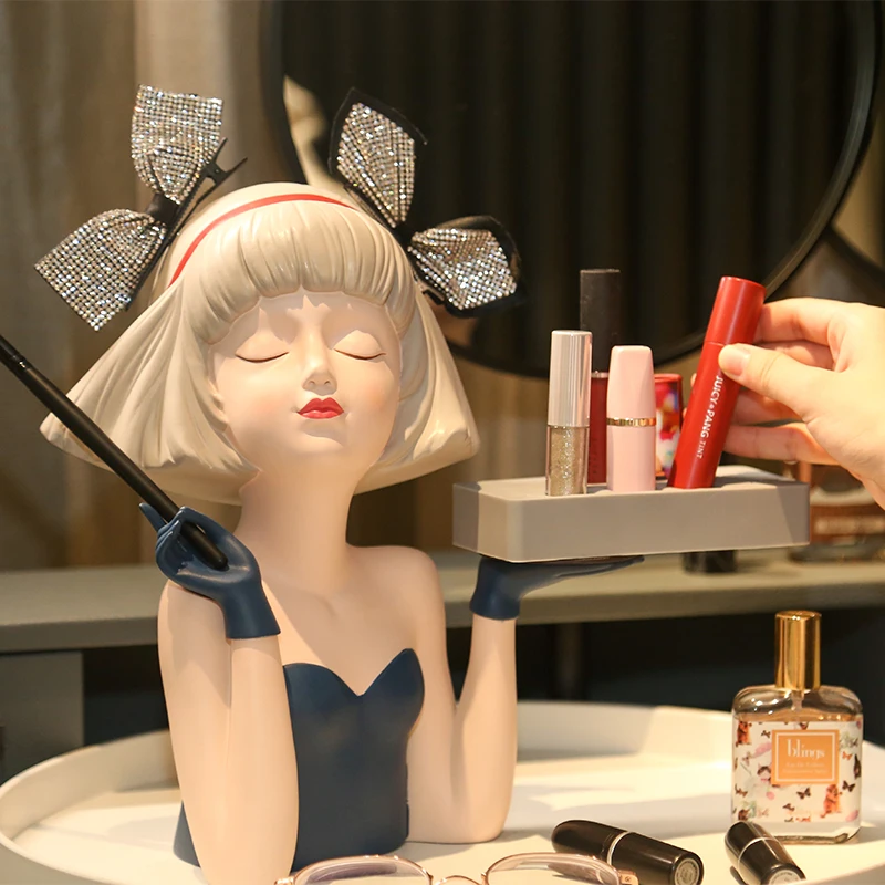 Vassoio portaoggetti per cosmetici, decorazione da scrivania, statuette decorative per camera da letto della ragazza, rossetto, profumo, accessori per la decorazione della casa
