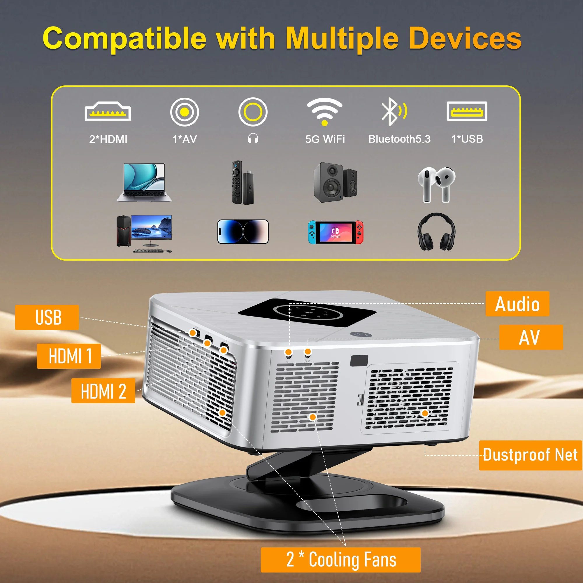 جهاز عرض Horlat 40000 لومن عالي الدقة 1080P جهاز ع...