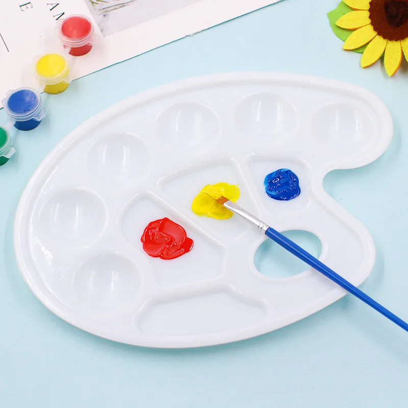 구아슈 팔레트 타원형 팔레트 어린이 그림 플라스틱 팔레트, 손으로 쥐고 페인트 발 팔레트, DIY 그래피티 미술 용품, 1PC
