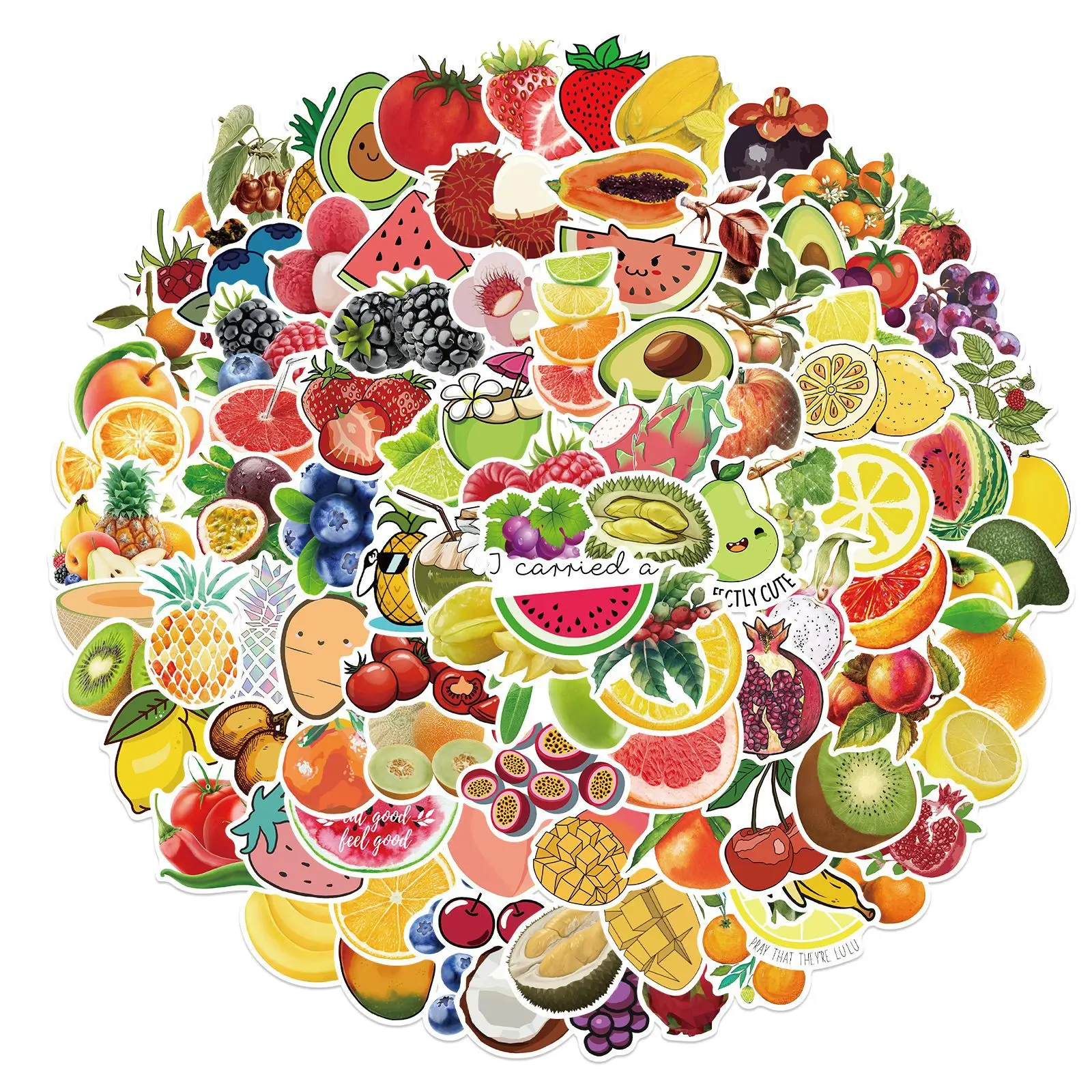 

100Pcs Cartoon Mix Fruits Stickers Graffiti DIY Refrigerator Water Cup Skateboard Decoration Stationery Waterproof
