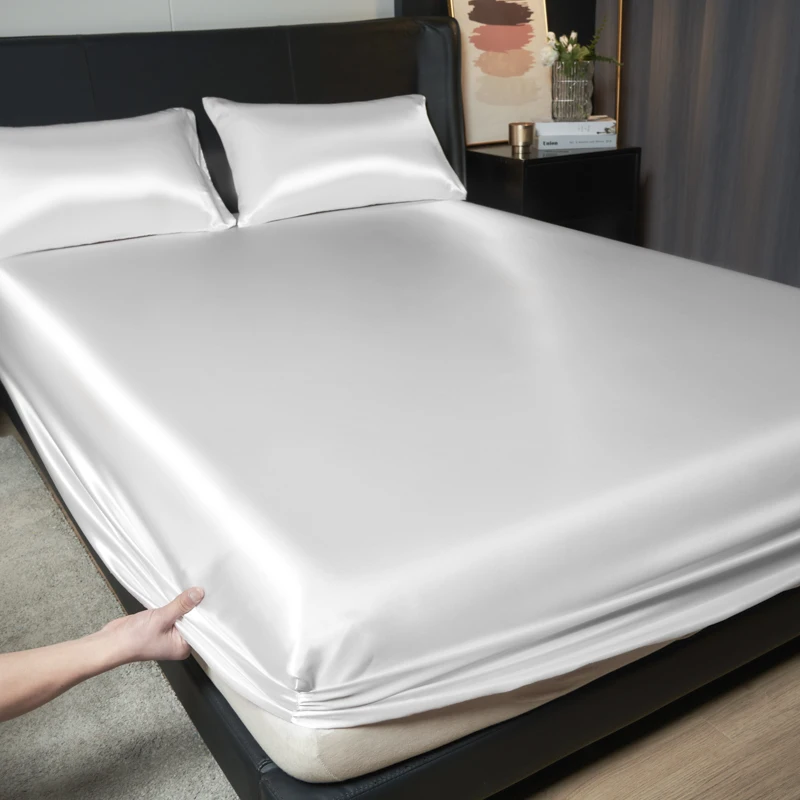 Solid satin fitted sheet no pillowcase ultra soft wrinkle resistant bed cover for mattress deep pocket design