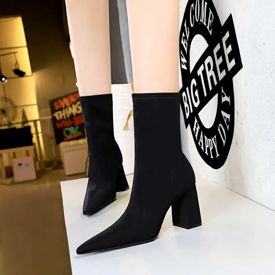 

High Heels Ankle Boots Women 2023 Fashion Autumn Winter Stretch Thin Boots Pointed Toe Sock Booties Elegant Chelsea Shoes Mujer