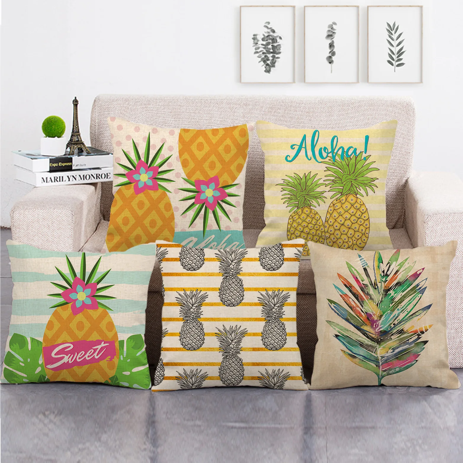 

Pineapple Leaves Throw Pillows Case Summer Fruit Cotton Linen Pillow Covers Decorative for Sofa Bed Bedroom Pillowcase 40x40 Cm