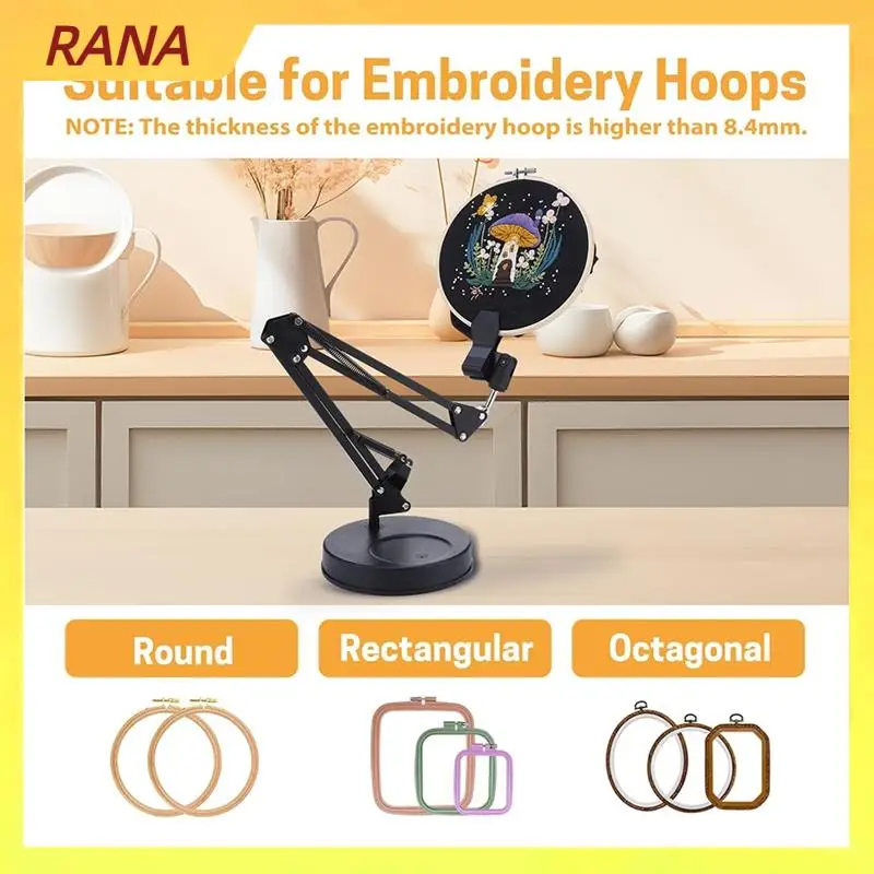 RANA Embroidery Hoop Stand, Adjustable Embroidery Hoop Stand, Foldable Metal 360 Degree Rotation