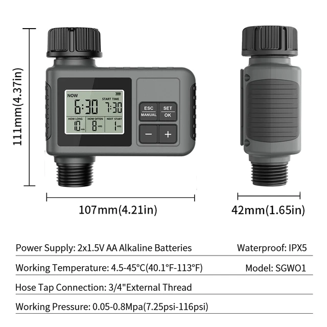 TNCE – minuterie d'arrosage 1/2 voies, système d'arrosage Programmable pour jardin, contrôleur d'irrigation pour systèmes d'égouttement de pelouse et de cour IPX5 5