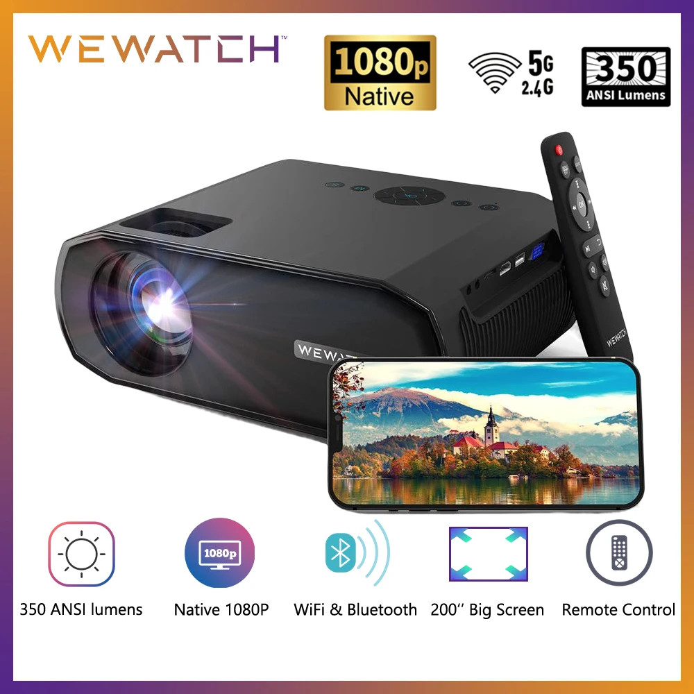 WEWATCH-proyector de vídeo V50 Pro, 350 lúmenes ANSI, nativo, 1080P, FHD,  portátil, LED, 5G, WiFi, Bluetooth, Mirroring de pantalla - AliExpress
