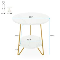 Tribesigns Table d'appoint ronde en faux marbre à 2 niveaux avec étagères Petite table d'appoint basse pour salon, blanc et or 6