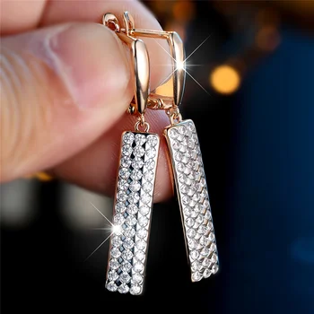 Female White Zircon Stone Hoop Earrings Luxury Gold Color Wedding Jewelry For Women