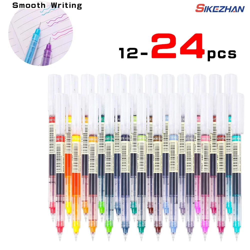 Colored Pens 12-24PCS Quick-drying Straight Liquid Full Needle
