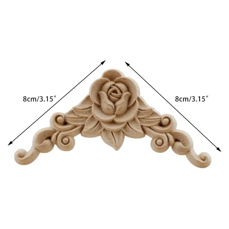 4pcs Natural Floral Wooden Figurines Crafts Wood Carved Corner Appliques Frame Wall Door Furniture Woodcarving Decorative 6